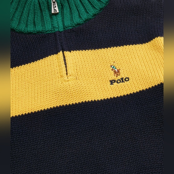 Polo Ralph Lauren Cotton Quarter-Zip Jumper Sweater XL/TG (18-20) Navy Multi - Picture 8 of 13